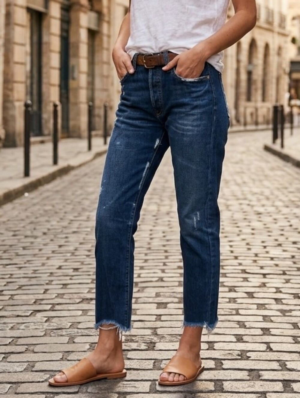 Zara Distressed High Rise Ankle Straight